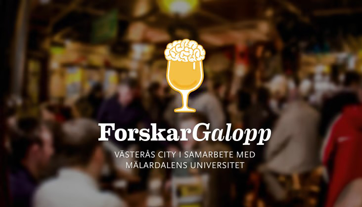 Bild på loggan för Forskargalopp med texten Västerås City i samarbete med Mälardalens Universitet